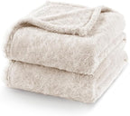 Exclusivo Mezcla Plush Fuzzy Fleece Bed Blanket Queen Size, Super Soft, Fluffy and Warm Blankets Suitable for All Seasons (Beige, 90x90 Inches)