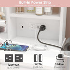 Vabches Makeup Vanity with Lights, 37inch Vanity Desk with Power Strip, 4 Drawers Makeup Table with Lighted Mirror, 3 Lighting Colors, White