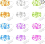 12 Pack Fairy Lights Battery Operated String Lights, 7ft 20 Led Fairy String Lights, Waterproof Copper Wire Firefly Starry String Light for DIY Wedding Party Bedroom Christmas (Multicolor)