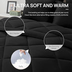 Love's cabin Queen Comforter Set Black, 7 Pieces Queen Bed in a Bag, All Season Bedding Sets with 1 Comforter, 1 Flat Sheet, 1 Fitted Sheet, 2 Pillowcase and 2 Pillow Sham