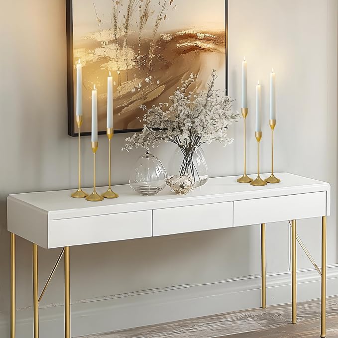 Brass Gold Metal Taper Candle Holder, Vintage Candlestick Holders, Candle Sticks Holder Decor for Wedding Wedding, Dinning, Party, Fits 3/4 inch Thick Candle&Led Candles (Set of 12 Pcs)