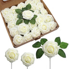 JOYLEX Artificial Flowers Realistic Roses, Real Looking Fake Roses with Stem for DIY Wedding Bouquets Centerpieces Bridal Shower Party Home Romantic Decorations (Milk White, Regular 3" - 200pcs)