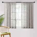 MYSKY HOME Grey Sheer Short Curtains with Pom Pom for Small Windows Bedroom Nursery Kids Girls Room Curtains Cafe Kitchen Light Filtering Boho Drapes, Rod Pocket,52x 45 Inches, 2 Panels