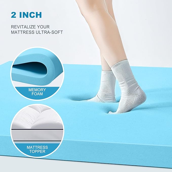 MASVIS King Size Dual Layer 4 Inch Memory Foam Mattress Topper, 2 Inch Gel Memory Foam and 2 Inch Cooling Pillow Top Mattress Pad Cover for Back Pain, Medium Support