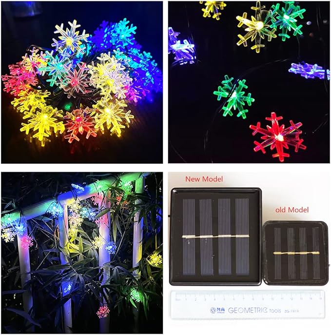 Solar Christmas String Lights Outdoor Waterproof 36ft 60 LED 8 Modes Solar Fairy Snowflake Powered String Lights for Garden Patio Yard Home Christmas Tree Parties(Snowflake-Multicolor-60LED)