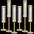 Glass Hurricane Candlestick Holders Gold, KSWING Set of 6 Taper Candle Holders Brass Tall Clear Candle Stand Holders, Perfect for Table Centerpiece Party Wedding Christmas Home Decor