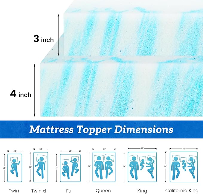 Sweetcrispy Mattress Topper King, 2 Inch Thick Memory Foam Gel Infused Cooling Toppers Pad for King Size Bed, Sleeper Sofa, RV, Camper, CertiPUR US Certified, Ventilated and Breathable