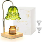Candle Warmer Lamp with Timer: Green Flower Candle Warming Lamp with 2 Bulbs Height Adjustable Wax Warmer Dimmable Bedroom Decor Christmas Gift for Women