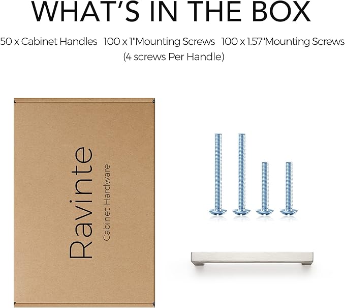 Ravinte 50 Pack Cabinet Handles Square Cabinets Cupboard Hanldes Brushed Nickel Drawer Pulls Stainless Steel Kitchen Cabinet Pulls Cabinet Hardware Drawer Handles 5 inch Hole Center