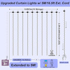 Curtain Light, 9.8ft x 9.8ft Copper Wire String Lights, USB Powered Hanging Window Fairy Lights, 8 Lighting Modes, Remote Control for Home Christmas Wedding Party (Blue)