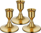 Brass Gold Taper Candle Holders Set of 3, Vintage Metal Candlestick Holders for Dinner Room Table Centerpiece or Mantel Wedding Party Decor