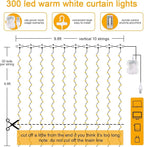 Vicloon Fairy Curtain Lights,300 LED Warm White Curtain Lights,8 Modes 9.8×9.8Ft Waterproof Window Curtain String Light USB&Battery Powered with Remote Control,String Lights Curtain for Indoor,Outdoor