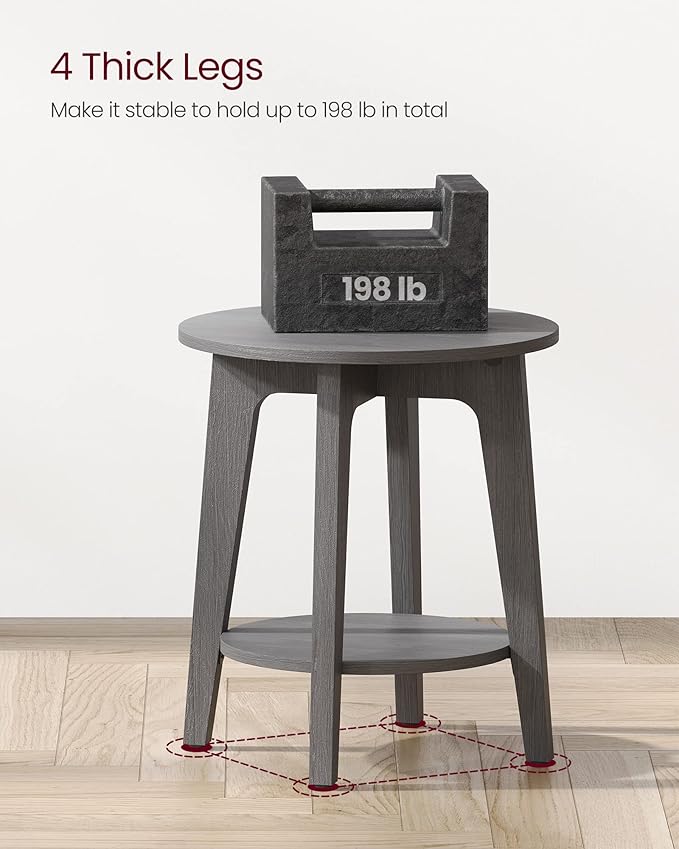 VASAGLE MAEZO Collection - Side Table, 2-Tier Small Round End Table, Nightstand with Tapered Legs, Curved Transitions, for Small Spaces, Living Room, Bedroom, Smoky Gray ULET283T68