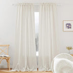 RYB HOME Semi Sheer Curtains - Linen Blend Semi Transparent Privacy Drapes Shabby Chic Light Filtering Extra Long Curtains for Farmhouse Home Office Laundry Room, 52" W x 120" L, 2 Panels, Linen