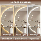 Half Moon Mirrors for Wall, LED Bathroom Mirrors with Lights-Anti-Fog Wall Mirror,Touch Switch Backlit Bathroom Mirror-3 Colors-Dimmable Brightness, Memory