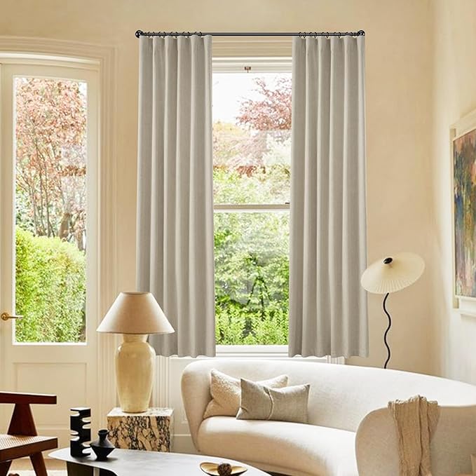KangBang Blackout Linen Curtains 72 Inches Long for Bedroom,Thermal Insulated Back Tab Rod Pocket Pleated Sun Blocking Farmhouse Drapes with Clip Rings Made 52 Inch Wide by 72 Inch Length 2 PCs