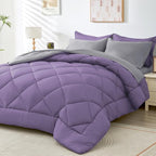 HEVUMYI King Comforter Set - 7-Piece All Season Bed in a Bag King, Ultra Soft Bedding Set with Comforter, Flat Sheet, Fitted Sheet, Pillowcases, Pillow Shams, Purple & Light Grey
