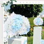 Zeyune 100 Pcs Hydrangea Artificial Flowers, Silk Flower Heads with Stems, Fake Hydrangea Bouquet for Wedding Arch Centerpiece DIY Floral Home Decoration (White and Blue)