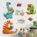 Yovkky Reading Dinosaur Wall Decals Stickers, Time to Read Dino Book Corner Baby Toddler Nursery Classroom Library Decor, Positive Quote Home Decorations Kids Bedroom Study Room Reading Nook Art