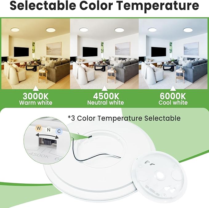zemty LED Ceiling Light 9Inch - 24W 2400LM Small Led Lighting Fixture for Ceiling, 3000K-4500K-6000K Selectable, Super Thin & Low-Profile Flat Ceiling Lamp for Bedroom Kitchen Bathroom - 2Pack