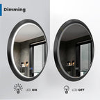 Round LED Mirror 24 Inch for Bathroom, Black Metal Frame Lighted Vanity Mirror,Wall Mounted Circle with Lights,6000K Anti-Fog & Dimmable Touch Button