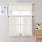 Chyhomenyc Sheer Window Valance Curtains, 2PCS Set, Light Filtering Valances Windows Treatment, Small Rod Pockets Voile Sheer Curtains for Living Room/Bathroom/Basement, 42Wx14L in, Set of 2, Ivory