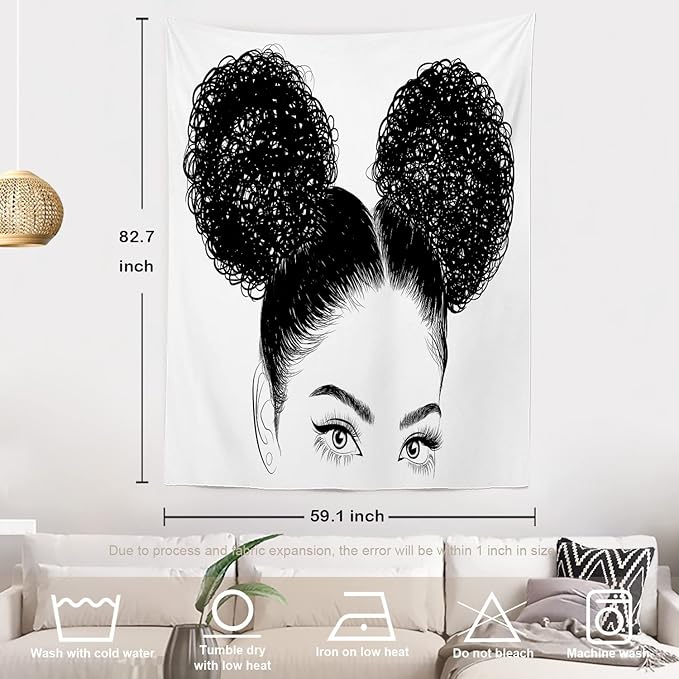 Batmerry Black Woman Afro American Tapestry, Shirt Graphic Hair Girl Beach Towel Hippie Trippy Tapestry Wall Art Meditation Decor for Bedroom Living Room Dorm, 82.7 x 59.1 Inches