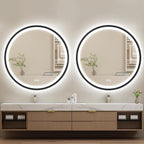 S'bagno 24'' Round Black LED Mirror for Bathroom with Frontlit & Backlit, Metal Frame, Anti-Fog, Stepless Dimmable, 3 Colors Temperature Vanity Mirror