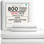 100% Egyptian Cotton Sheets King Size Sheets Set with Fully Elasticated Fitted Sheet & Pillowcase sets, 800 TC Hotel Collection Deep Pocket King Sheet Set, No Pill Soft Breathable Luxury White Bedding