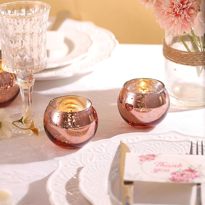 LAMORGIFT 36 Pcs Rose Gold Votive Candle Holders- Rose Gold Party Decorations for Wedding, Bridal Shower Decorations, Engagement, Sweet 16 Birthday Party Table Centerpieces, Mother's Day Decoration