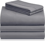 LuxClub 5 PC Split King Sheet Set Bed Sheets Deep Pockets Wrinkle Free Cooling Sheets Machine Washable Hotel Bedding Silky Soft - Light Grey Split King