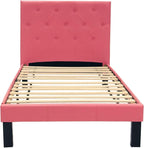 Poundex PU Upholstered Platform Bed, Twin, Pink