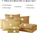 Monbix King Size Comforter Set - 7 Pieces Bed in a Bag King, Desert Yellow Bedding Sets with Comforter, All Seasons Down Alternative Comforter Bed Set with Sheets, Pillowcases & Shams