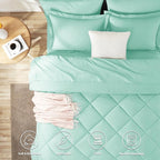CozyLux Queen Comforter Set Mint Green - Bed in a Bag Queen Size 7 Pieces, Luxury Soft Bed Set for All Seasons, Bedding Set with Down Alternative Comforter, Sheets, Pillowcases & Shams