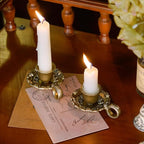 NIKKY HOME Gold Taper Candle Holders Set of 2, Vintage Metal Candlestick for Table Centerpieces, Wedding, Christmas Mantel Decor, Housewarming Gift