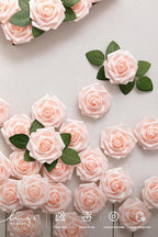 Ling’s Moment Artificial Flowers 25Pcs Glowing Blush Roses Decor w/Stems,3" Real Touch DIY Foam Floral for Wedding Bouquet/Centerpieces, Outdoors Party Backdrop, Room/Table, and Garden/Pot Decorations