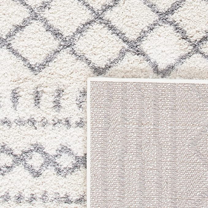 SAFAVIEH Arizona Shag Collection Area Rug - 8' Round, Ivory & Grey, Moroccan Design, Non-Shedding, 1.6-inch Thick, Ideal for High Traffic Areas in Living Room, Bedroom (ASG741F-8R)