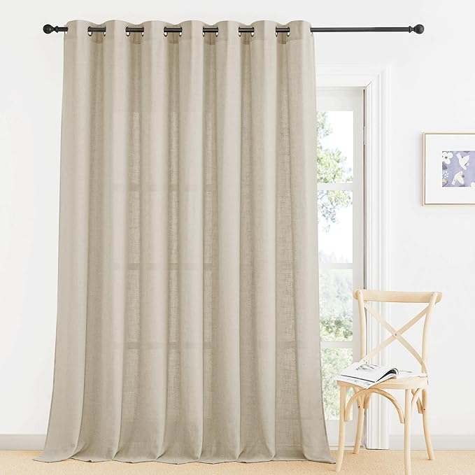 RYB HOME Linen Curtains for Living Room Dining Room, Semi Sheer Linen Burlap Vertical Texture Modern Airy Privacy Protection Light Filtering for Bedroom, W 60 x L 84 inches, Beige, 1 Panel