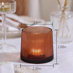 Amber Ribbed Tealight Votive Candle Holders- 6Pack Glass Candle Holders for Table Centerpiece, Home Decor, Wedding Decor, Party Dinner