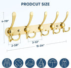 TICONN Wall Mounted Coat Rack, Five Heavy Duty Tri Hooks All Metal Construction for Jacket Coat Hat in Mudroom Entryway (Gold, 1-Pack)