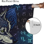 Viking Wolf Curtains Blue Rune Nordic Gothic Animal Curtains Dark Ancient Totem Mythological Pattern Printed Curtains Boys Bedroom Living Room Decoration Blackout Curtains W63 * L72 Inch