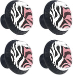 4 PCS Knobs for Dresser Drawers, Pink Zebra Skin Texture ABS Round Kitchen Cabinet Handles Pulls for Kitchen Cupboard Wardrobe Hardware Bedroom