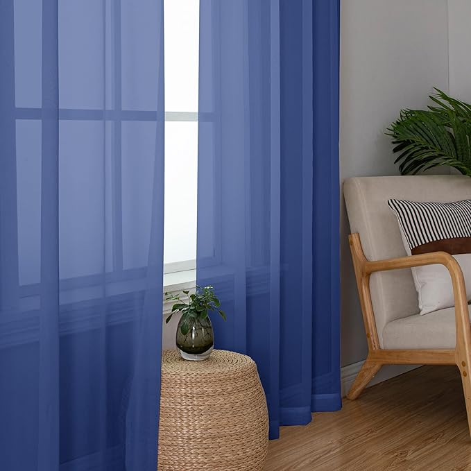 OWENIE Sheer Curtains 78 Inches Long 2 Panels Set for Bedroom Living Room, Light Filtering Voile Blue Sheer Curtain, Airy Rod Pocket Farmhouse Curtains, Royal Blue, Each 42Wx78L inch