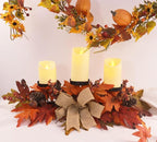 Fall Candle Holder Centerpiece with Maple Leaves, Pinecones, Berries & Burlap Bow,Thanksgiving Table Centerpiece Decoration for Dining Table, Mantel & Autumn Harvest Home Décor