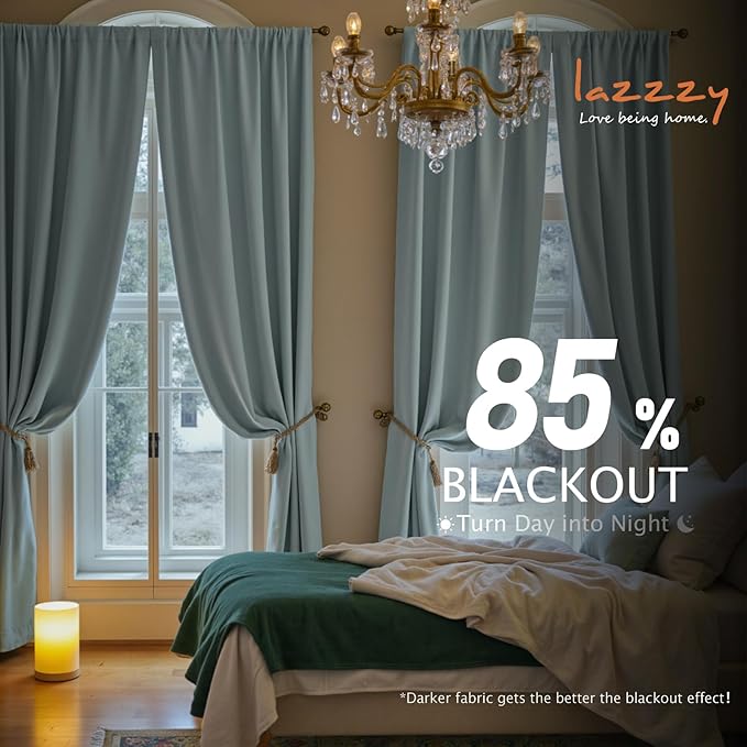 Lazzzy Velvet Blackout Curtains Thermal Insulated Room Window Drapes Super Soft Luxury Curtains for Living Room Bedroom Rod Pocket 2 Panels, Misty Blue, 52" W x 90" L