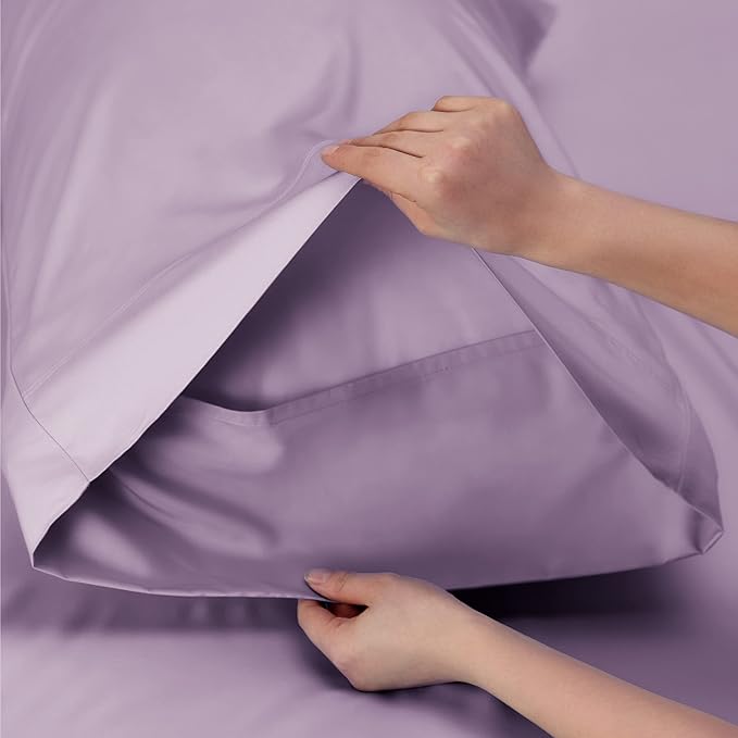 Bedsure King Size Sheets Set, Cooling Sheets for Hot Sleepers, Rayon Derived from Bamboo, Breathable & Soft, Deep Pocket Up to 16 Inches, Hotel Luxury Silky Bedding, Lilac