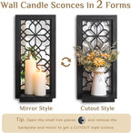 Black Candle Sconces Wall Decor - Gothic Wood Candle Shelves Decor for Plant Display - Halloween Wall Candle Holder Vintage Sconces for Office Fireplace Window Hallway