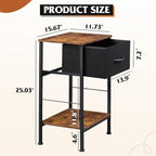 WLIVE Nightstand, End Table with Fabric Storage Drawer and Open Wood Shelf, Bedside Furniture with Steel Frame, Side Table for Bedroom, Dorm, Easy Assembly, Black and Rustic Brown, 25.0" Height