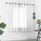 DUALIFE White Short Sheer Curtains 45 Inch Length for Small Windows with Grommet 2 Panels Solid Gauze Voile Drapes Window Semi Sheer Curtains for Bedroom Bathroom Kids Room Kitchen 52x45 Iches