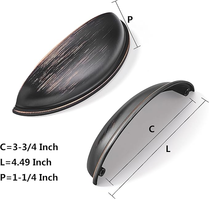 khtumeware 10 Pack 3-3/4" Drawer Pulls Oil Rubbed Bronze Cabinet Cup Pulls Kitchen Hardware Cabinet Handles Drawer Handles Knobs 3-3/4 inch Hole Center